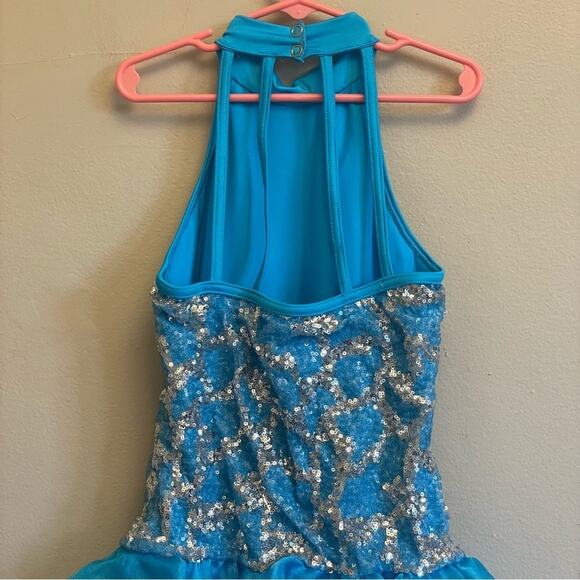 Weissman MC Dance Outfit Sequin Ruffle Turtleneck light blue silver tutu - Picture 6 of 7